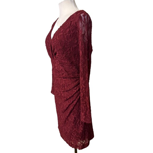 Ralph Lauren Dress 14 Burgundy Lace Sheath Long Sleeve Career Church Party - Picture 4 of 10